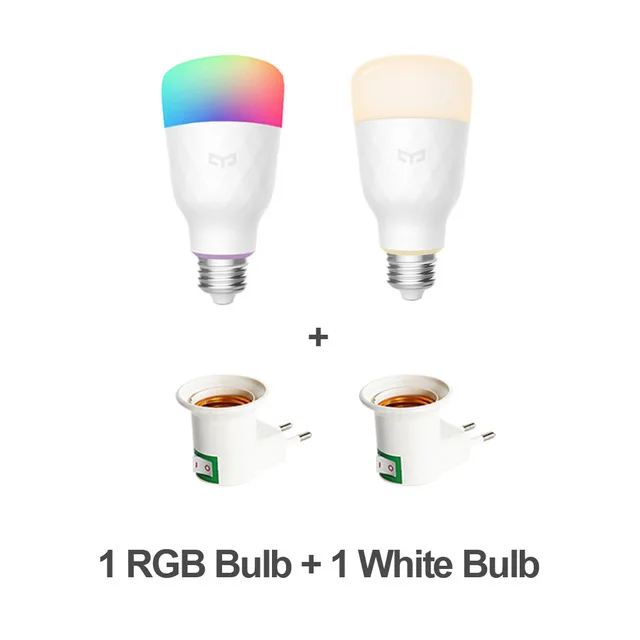 1 RGB and 1 White Yeelight, умный светодиодный светильник, RGB, цветной, E27, 10 Вт, 800 люменов, умная лампа Xiaomi Mijia, смартфон, WiFi, пульт дистанционного управления - Испускаемый цвет: 1 RGB and 1 White
