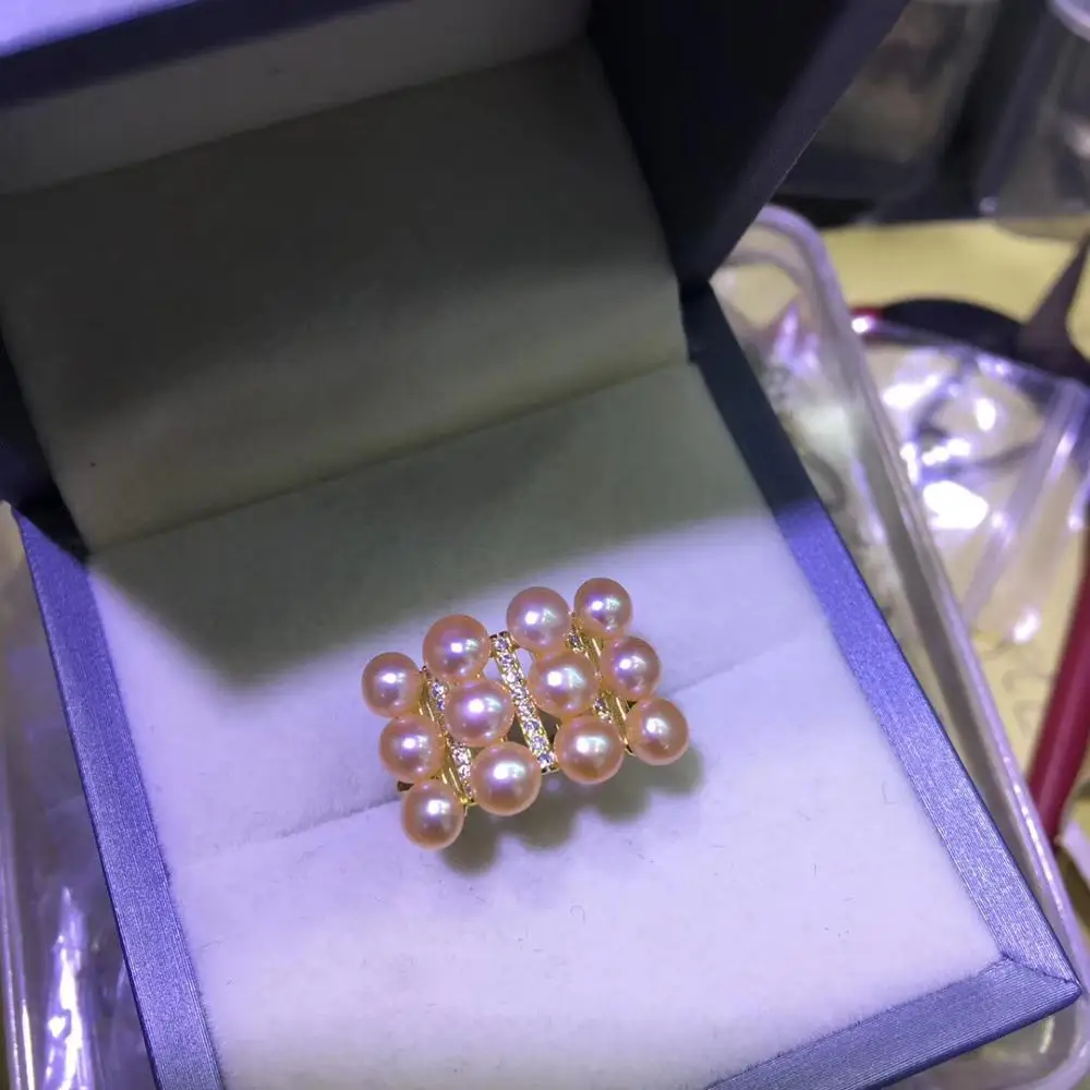 pink YIKALAISI, 925 пробы, серебряные ювелирные изделия, жемчужные кольца,, ювелирные изделия из натурального жемчуга, 4-5 мм, кольца для женщин - Цвет камня: pink