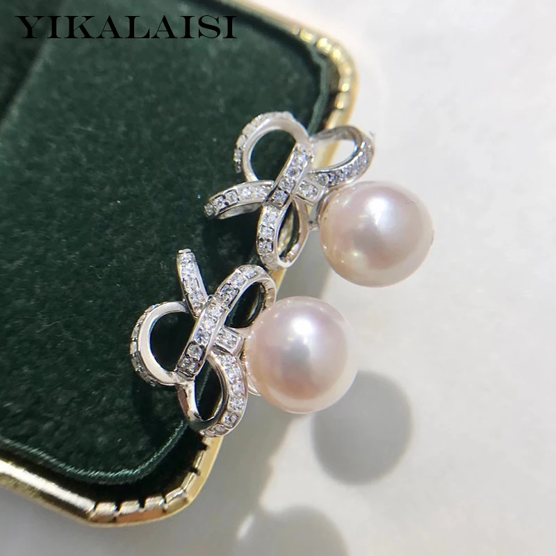 

YIKALAISI 925 Sterling Silver Earrings Jewelry For Women 9-10mm Round Natural Freshwater Pearl Earrings New Arrivals Wholesales