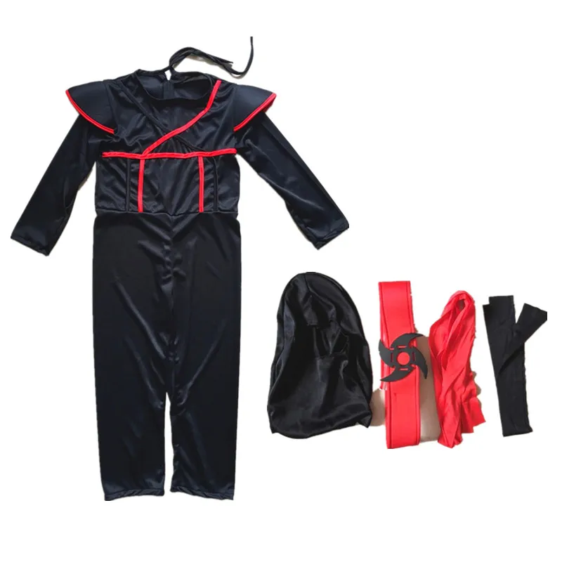Kids Cosplay Costume Carnival Costume Kids Black Ninja Cosplay Assassin Warrior Dagger Dart Halloween Child Clothing Dress