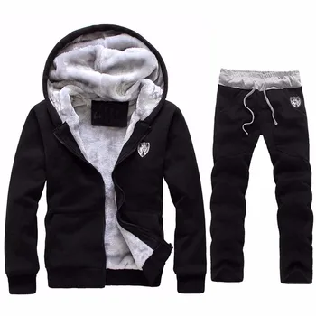 

Mens Tracksuit Warm Fleece Sport Hooded Sweatshirt Coat Hoodies+Pants Sweat Suit Fashion sports sweater sweatpants suit Y10.30