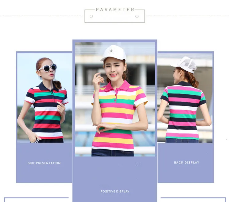 Ruoru M-6XL large size muticolor striped polo shirt women summer spring polo women short sleeve polo femme polo shirt