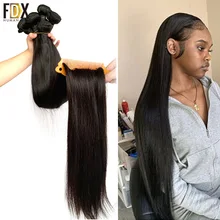 Hair-Weave-Bundles Natural-Color Straight Brazilian 36-38-40inch 100%Remy Silky FDX 34