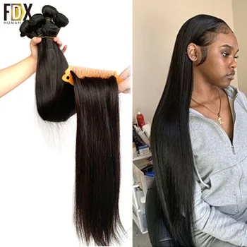 

FDX 30 32 34 36 38 40 Inch Silky Straight Brazilian Hair Weave Bundles 100% Remy Human Hair Bundles 1/3/4 Pieces Natural Color