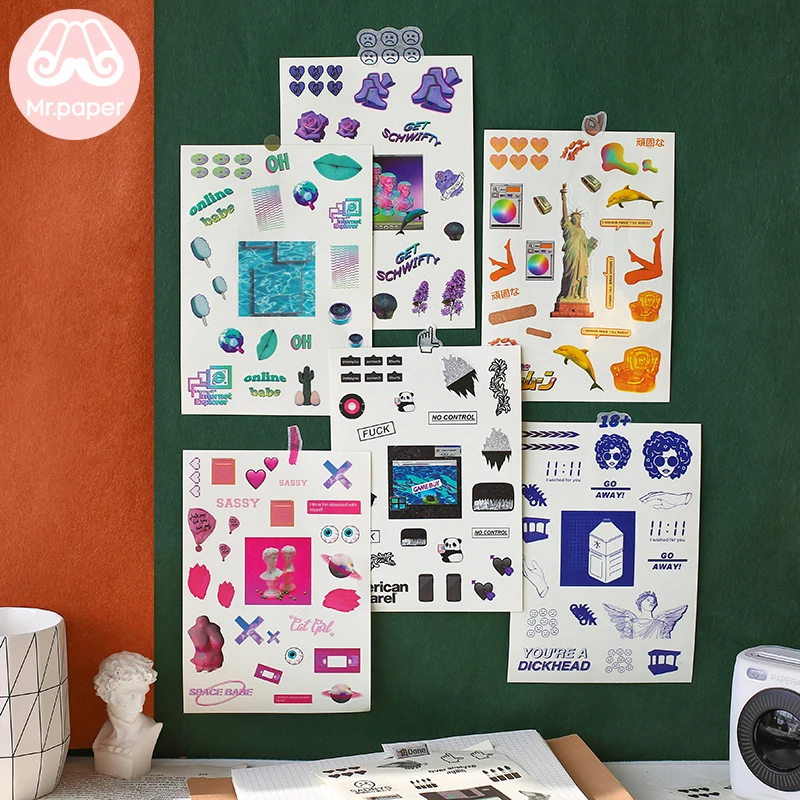 

Mr.paper 8 Designs 4pcs/pack Colorful Funny Modern Plain Sheet Deco Stickers Scrapbooking Bullet Journal Stationery Stickers