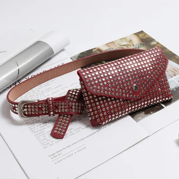 

Women Purse Luxury Small Waist Bag Adjustable Belt Phone Pouch Punk Style Fanny Pack Multi-use Travel Casual Fashion Rivets Gift