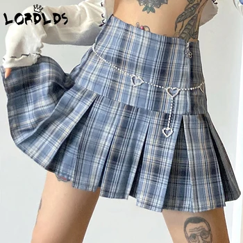 

LORDLDS Women High waisted pleated mini skirt Casual Zipper Front Fashion Patchwork Plaid Skirts for Woman