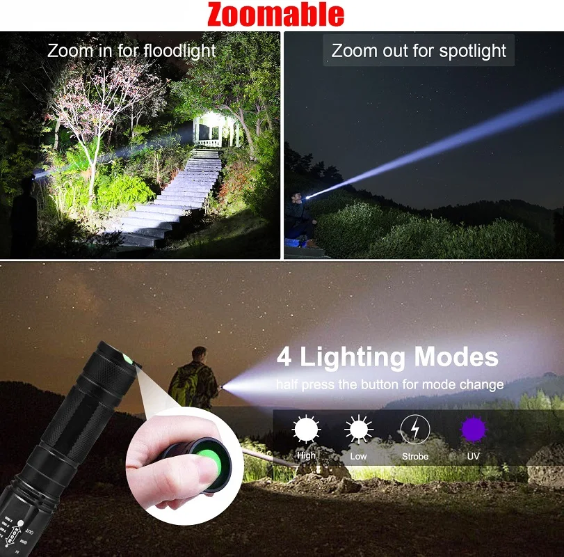 Portable UV LED Flashlight 2 in 1 Purple White Light Flashlight Black Light Ultraviolet Torch Ultraviolet Room Urine Detector