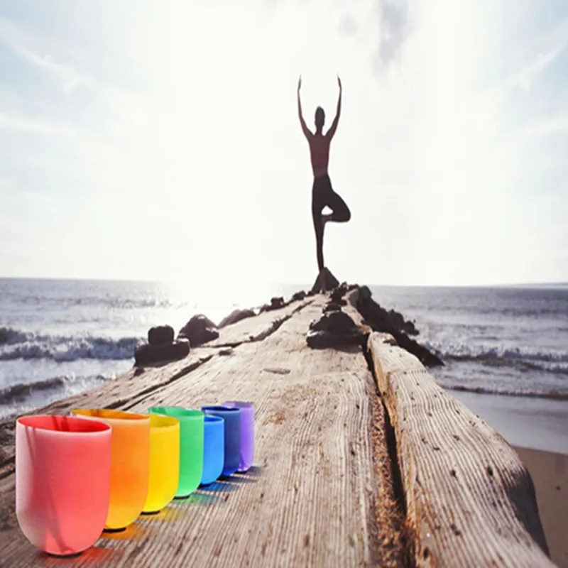 

Chakra tuned set of color chakra 7 pcs 8 inch -14 inch Quartz crystal singing bowl