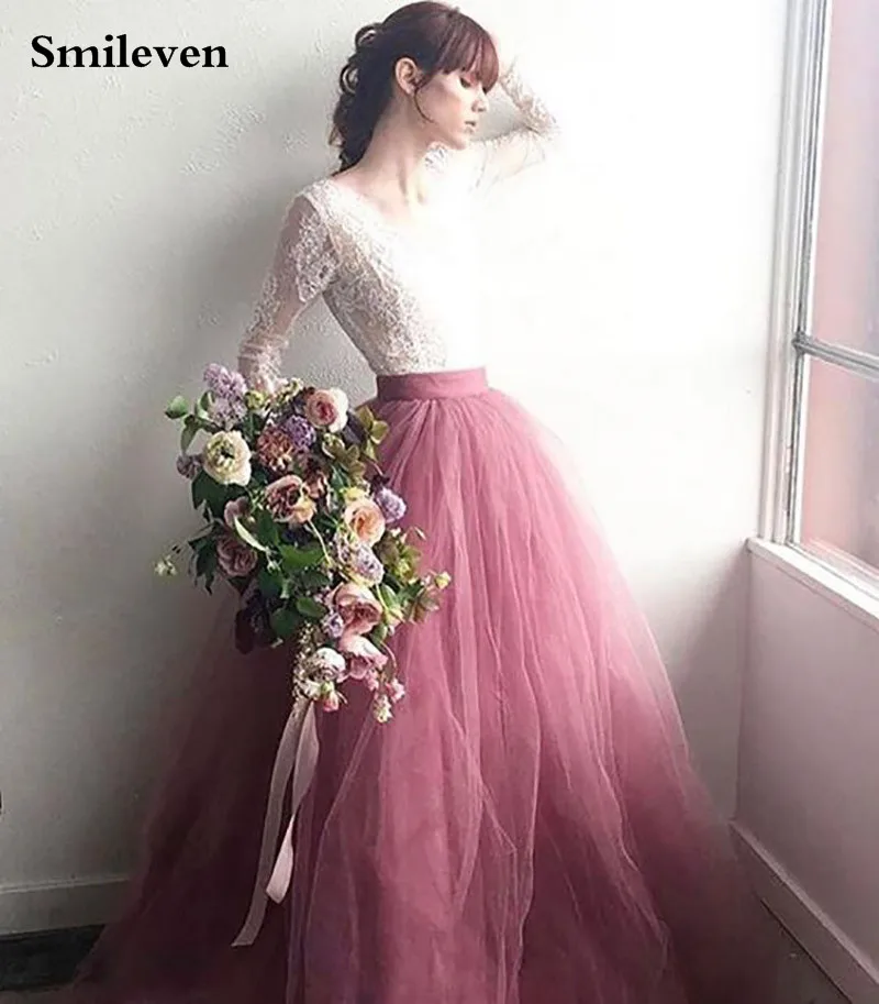 Smileven Boho свадебный наряд трапециевидной формы пыльно-розовые элегантные кружевные пляжные платья невесты Поезд Элегантные свадебные платья BOHO