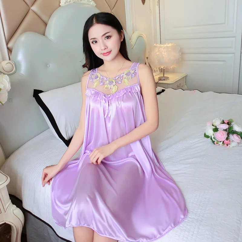 Black Embroidery Nightgown Women Spaghetti Strap Nightwear Lace Bridemaid Sleepwear Homewear Nightdress Ruffles Silk Bath Wear