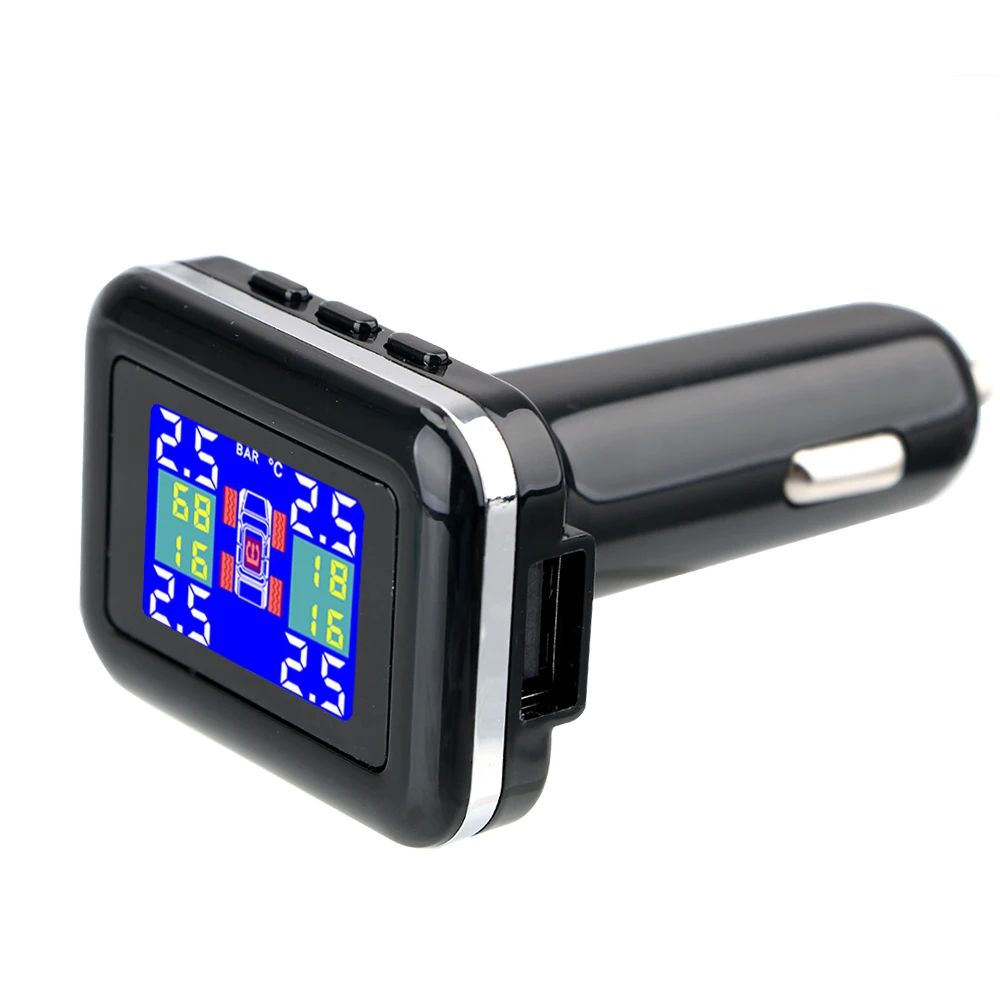 LEEPEE 4 External Sensors TPMS Car Tire Pressure Alarm Monitor System Cigarette Lighter Plug LCD Screen Display