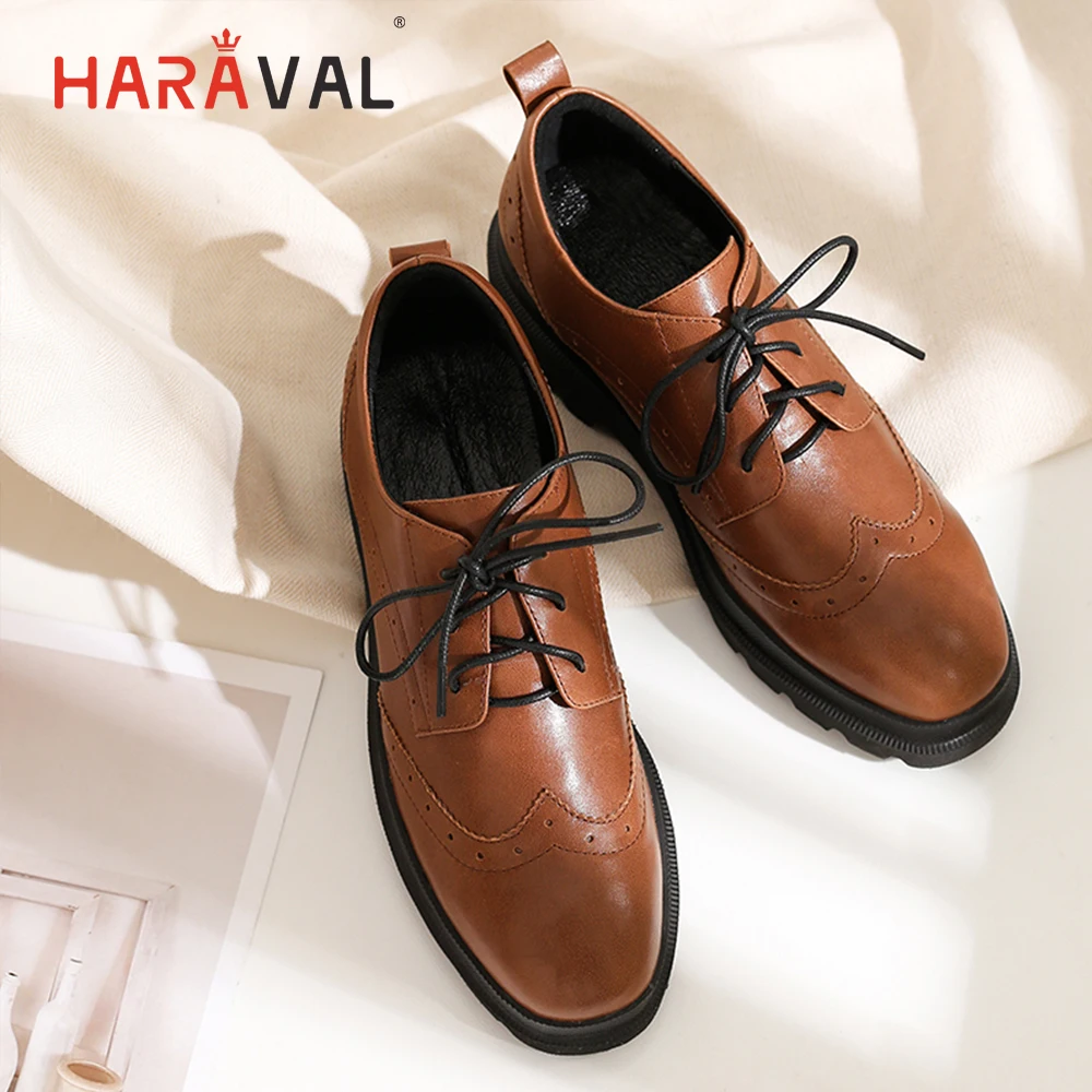 

HARAVAL 2019 Spring Summer Autumn Winter Women Flat shoes sheepskin Lace-up Fashion Elegant Shoes Women Casual Lady Shoes P62
