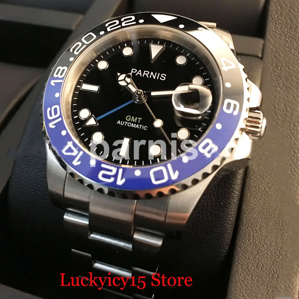Movimento de Relógio Automático dos Homens Pulseira de Aço Vidro de Safira Função Mecânico Inoxidável Auto Data 40mm Gmt