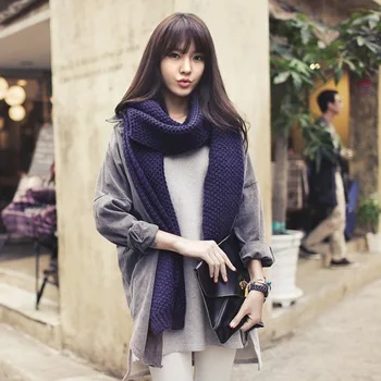 

New solid color knitted wool scarf ladies thickened warm scarf in autumn and winter