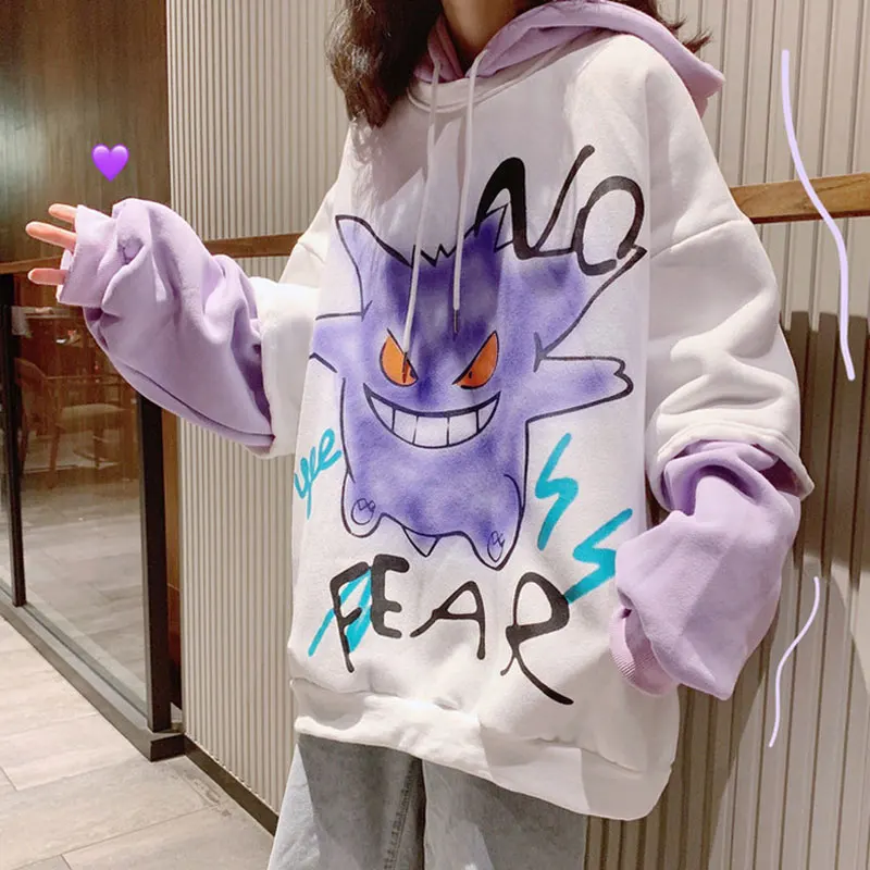  Hooded Sweatshirt Drawstring New Ladies Autumn Loose Thickening Plus Velvet Fake Two Coat Tops