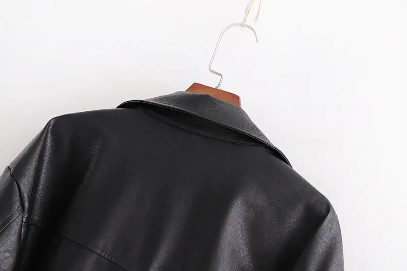 Faux Leather Jackets Women Fashion PU Black Coat Elegant Belt Waist Pockets Buttons Female Coats Streetwear Ladies Jackets