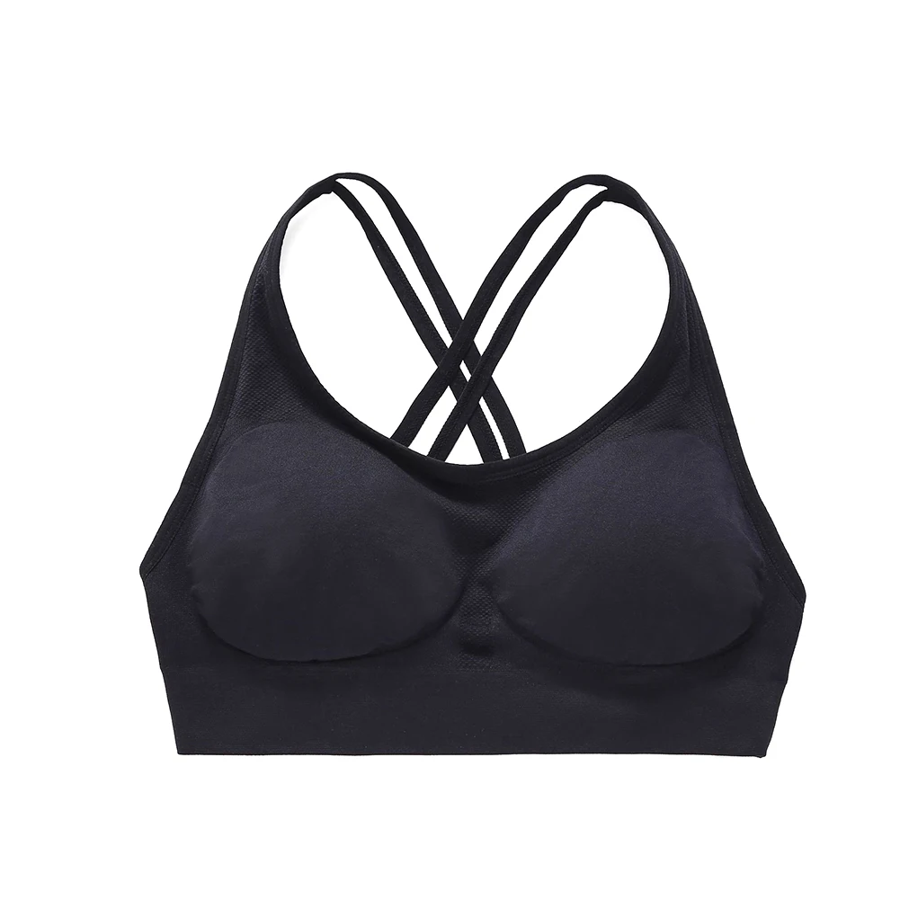 

Running Crossed Back Push Up Soft Gym Workout Women Sports Bra Seamless Solid Strong Support Elastic Yoga Vest Breathable