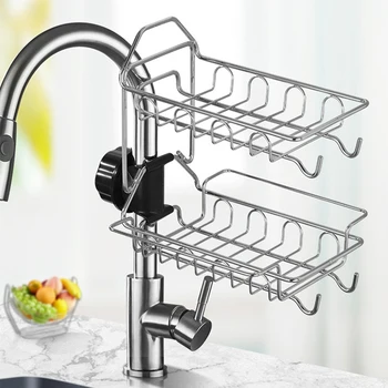 

Sink Accessories Stainless Steel Draining Organizer Storage Double Layer Drying Bathroom Faucet Rack Kitchen Home Basket Hanging