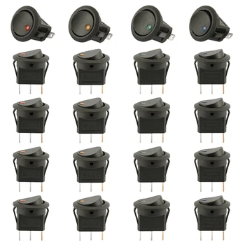 

20 pcs Mini 3 Pin Toggle Switch Round Button Switch On-Off Rocker Switch Red LED Light Indicate Embedded LED switch