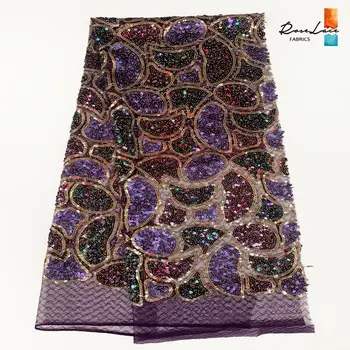 

Unique Style 2019 Purple And Gold Sequins Mesh Tulle Fabrics Sequined Embroidered Swiss Voile For Noble Lady Wedding Material