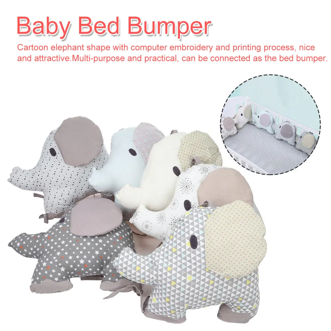 

6Pcs/Lot Baby Bed Bumper Cotton Soft Elephant Bumper Baby Bed Protector Newborns Backrest Cushion Bed Bedding Set