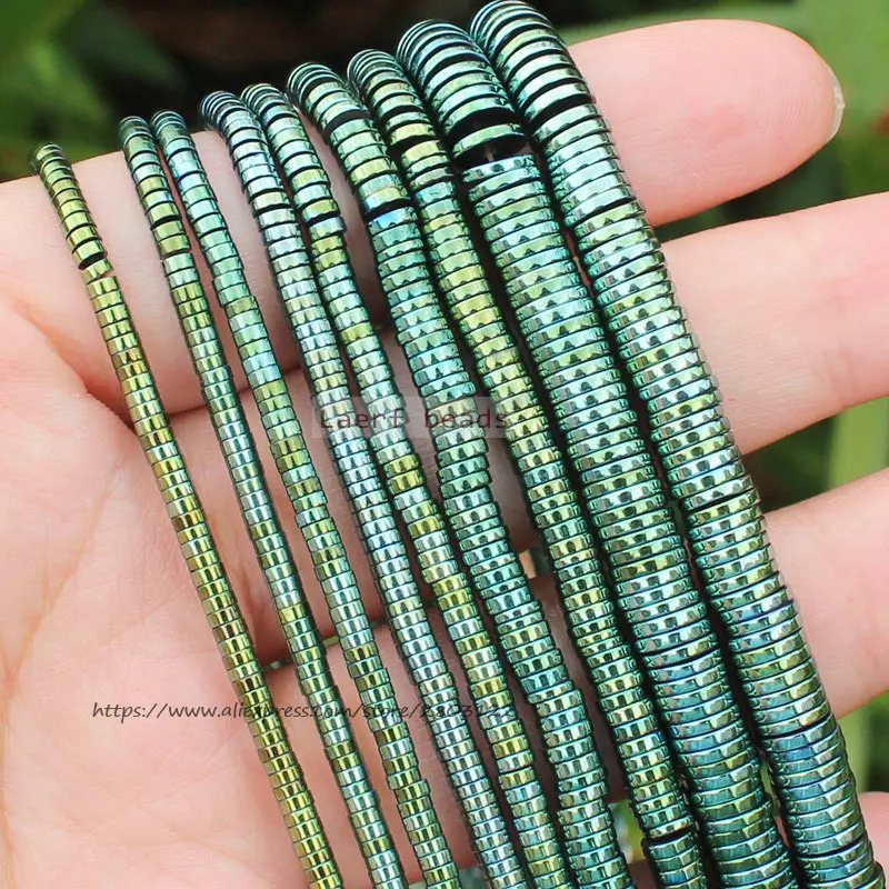 

Very Shining ! 380pcs Natural Hematite Green HaiXi/Disc Shape1x2-6mm Loose beads 15inch/38cm,For DIY Jewelry making !