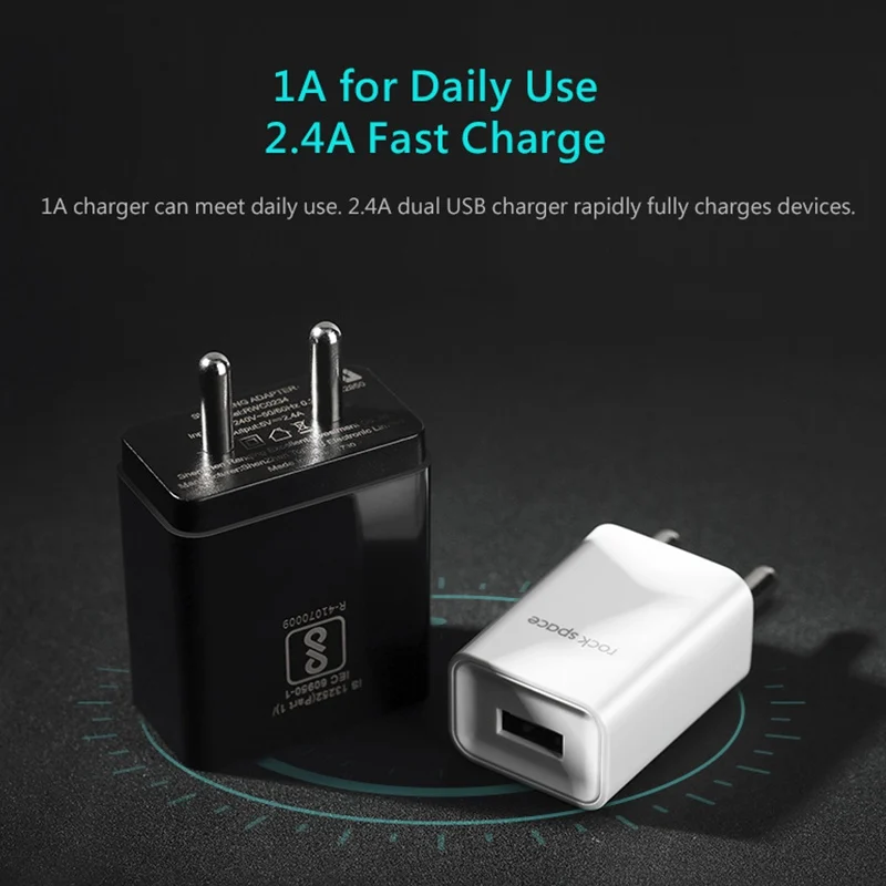ROCK Dual ports USB зарядное устройство EU 1USB 2USB порты зарядное устройство для мобильного телефона для iPhone 11 Pro Max samsung Xiaomi зарядное устройство адаптер для путешествий