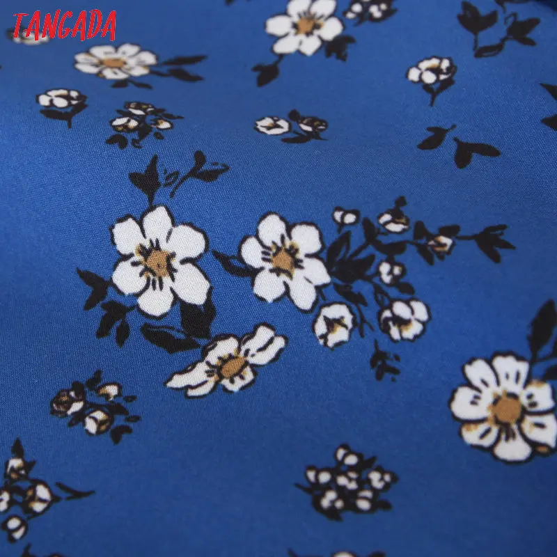 Tangada женское синее плиссированное платье с цветочным принтом и v-образным вырезом с длинным рукавом весеннее Новое поступление элегантные женские миди платья SL199