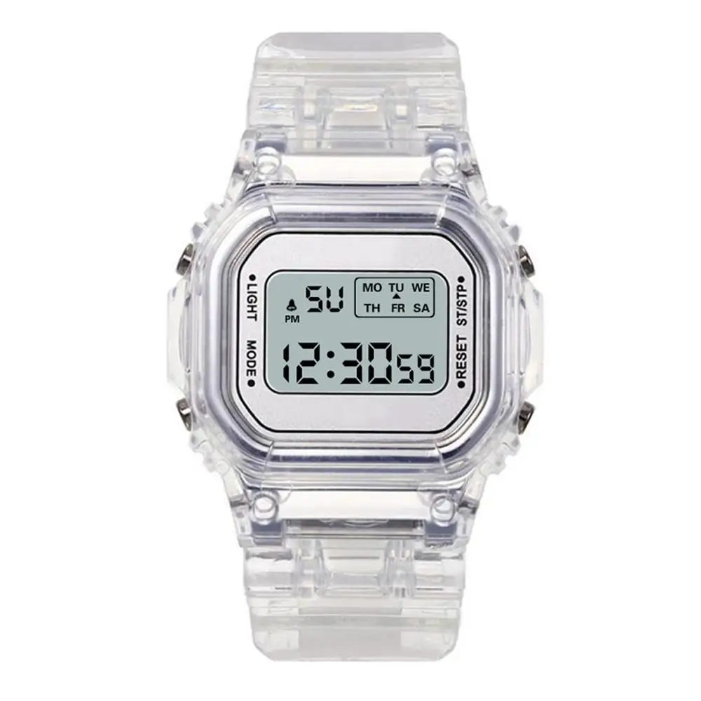 Montre de sport numérique transparente décontractée pour hommes et femmes, montre-bracelet dorée pour enfants, cadeau pour les amoureux, mode féminine