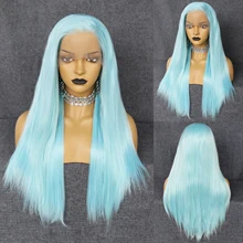

JONETING 13*2.5 Long Blue Straight Free Part Wigs with Transparent Lace Heat Resistant Synthetic Lace Front Wigs for Women