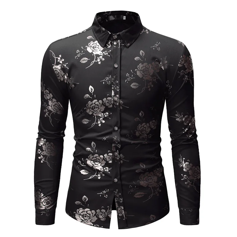 Black Rose Floral Print Shirt Men 