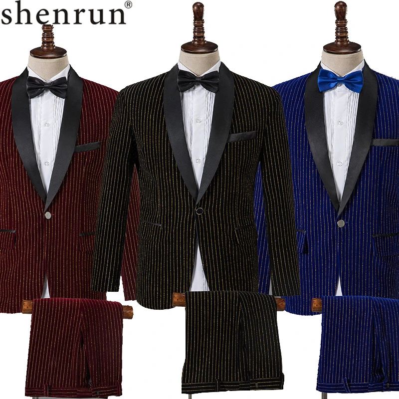 Shenrun мужские костюмы в золотую полоску, приталенные модные костюмы, костюм жениха, певец, музыкант, сценическое шоу, вечеринка, выпускной, Tuxdeo Shwal, с отворотом