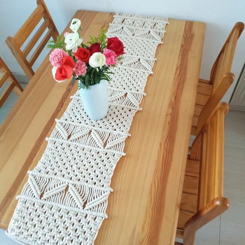

Hand-knitted Table Runners Bohemian Style Runner For Table Top Cover Cotton Rope Woven Table Decor Runners Handcrafts Tafelloper
