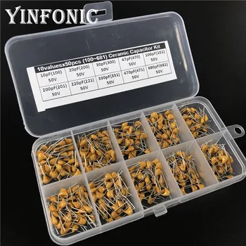 

Multilayer/Monolithic Ceramic Capacitor kit 50V 10pF~680pF (100~681) P=5.08 10Valuesx50 Total 500pcs with box