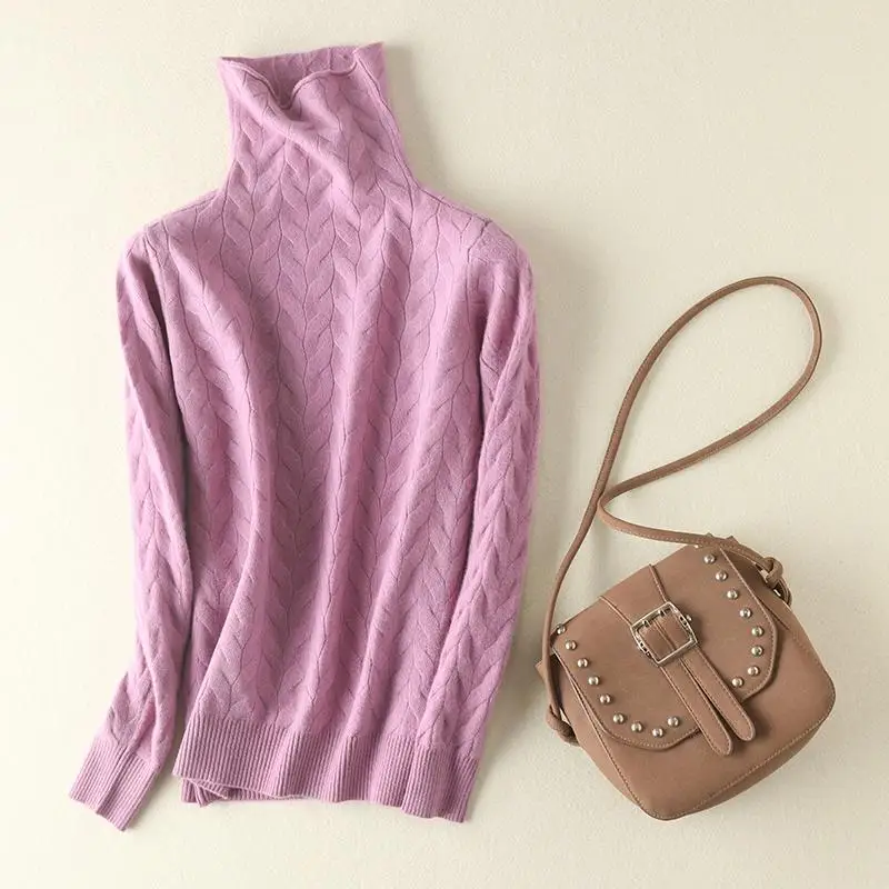 Women New Fashion Soft Sweaters and Pullover Wool Knitting Jumpers Ladies 8Colors Turtleneck Clothes - Цвет: Лаванда