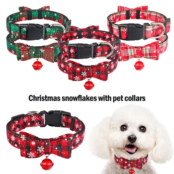 

Christmas Cat Collar & Bell Snowflake Small Medium Kitten Cute Pet Supplies Fabric Female Male Puppy Pet Bow Tie Adjustable XS-L