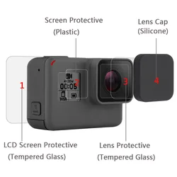 Premium Tempered Glass Protector Cover Case for Action Cameras with Lens Cap and LCD Screen Protective Film