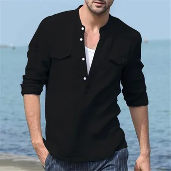 

2020 new shirt fashion casual men's cotton pocket solid color long sleeve shirt