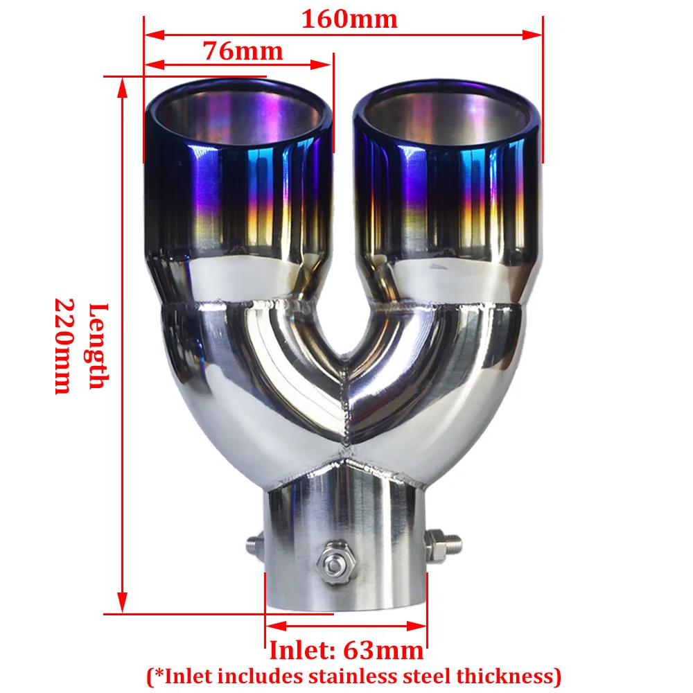 Universal Exhaust Pipe Bending Muffler Stainless Steel Tail Pipe Dual Outlet Nozzle Curved Throat Modification Car Accessories