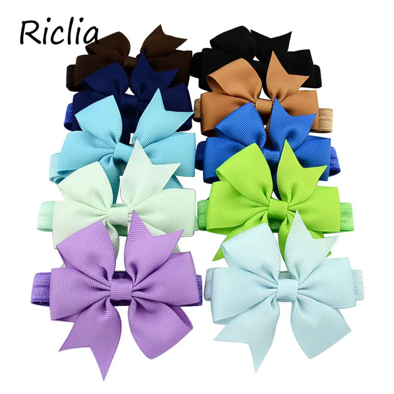 Riclia/20 шт./лот; ленты для детей; однотонные аксессуары для волос с бантом; детские повязки для волос; яркие цвета; повязки для девочек из полиэстера с бантом в подарок