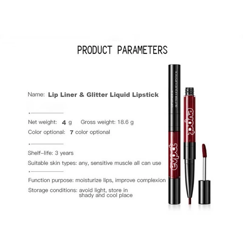 2 In 1 Lip gloss + Liner Glitter Waterproof  Double-end