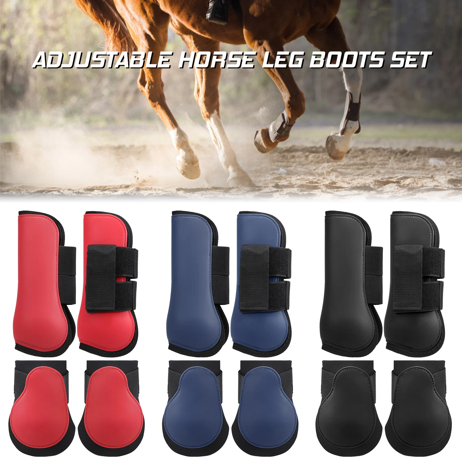 Adjustabl馬腱ブーツセットpu馬術プロテクターフロント後肢乗馬機器耐摩耗性ソフトアクセサリー|馬のケア製品| - AliExpress