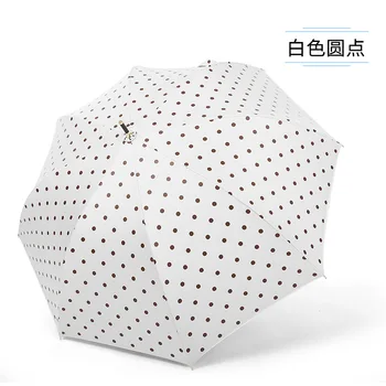 

Semi-automatic Women Umbrella Polka Dot Long Handle Straight Umbrella Sunshade And Rain Dual-use Umbrella Girls Simple Parasol