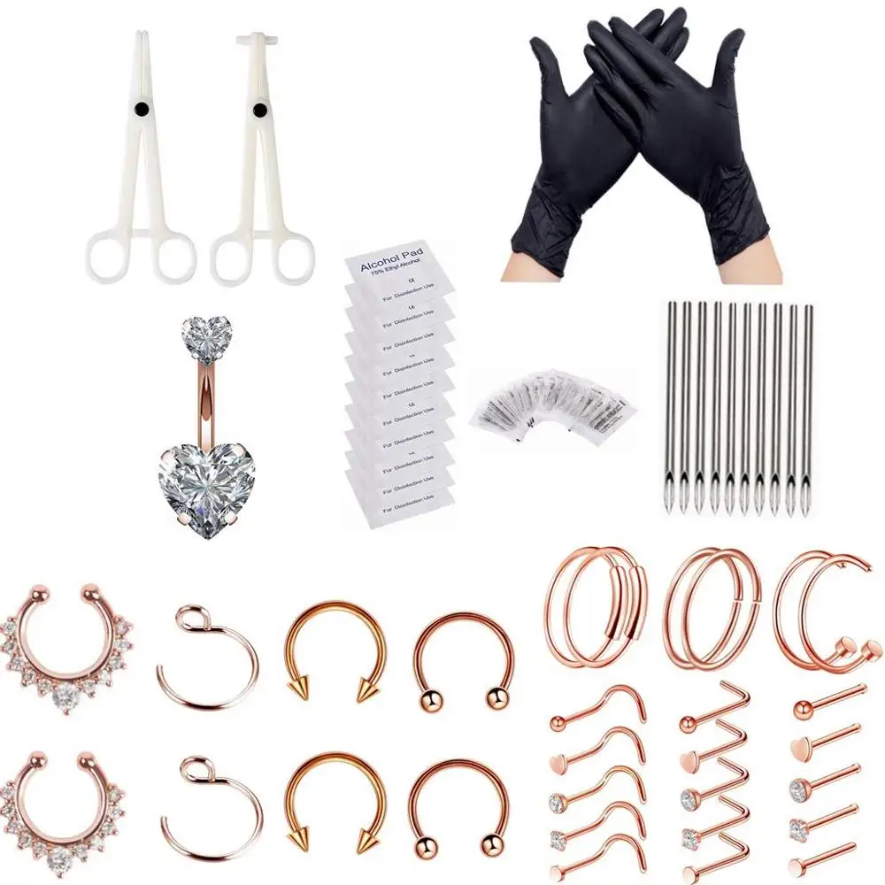 

Tattoo Body Kit Piercing Set Sterile Professional Complete Tattoo Piercing Tool Kit Tongue Eyebrow Ear Nose Belly Body Jewelry