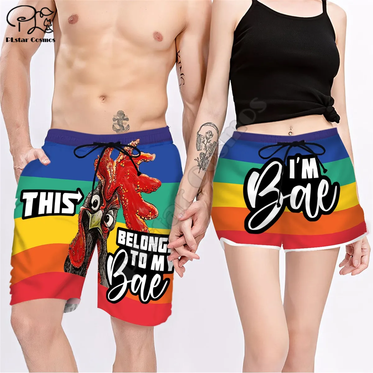 

Couple Matching BELONGS TO MY BAE Printed 3d Shorts women men Elastic Waist Summer Quick Dry Beach shorts