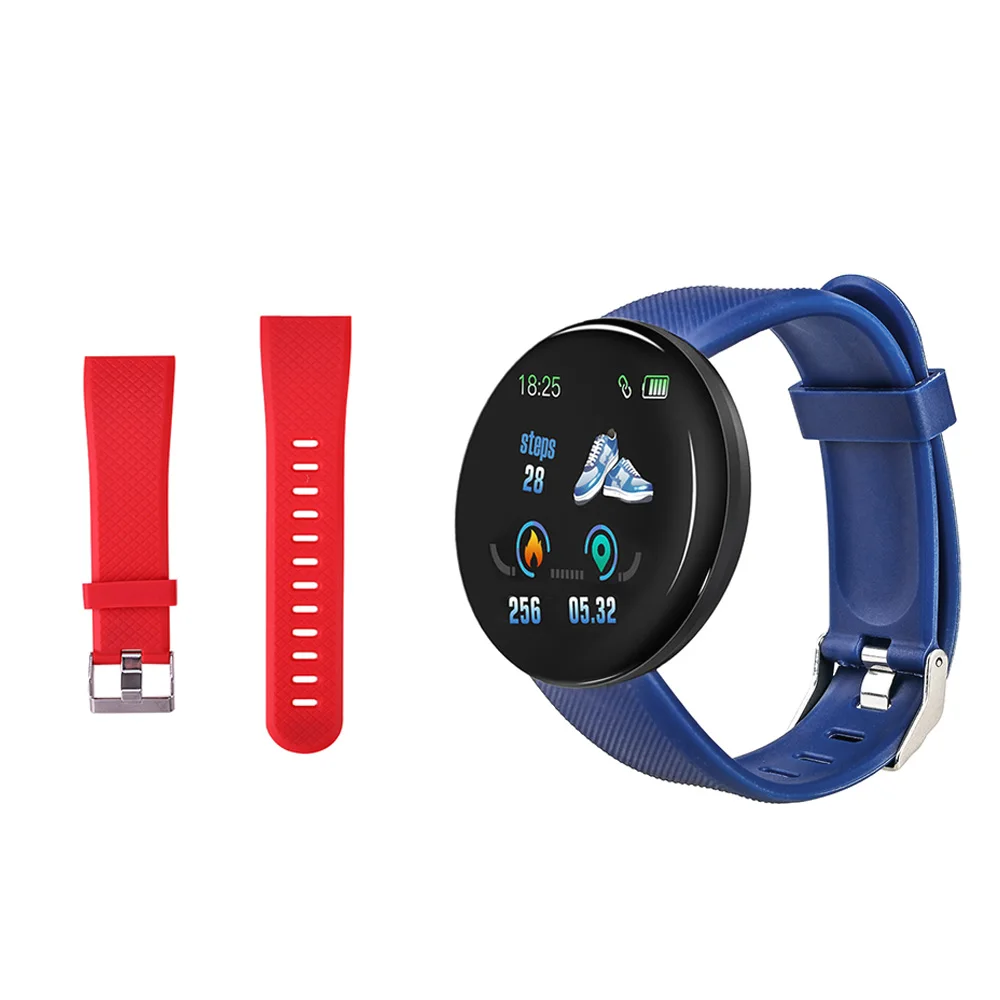 D18 Bluetooth Смарт-часы для мужчин и женщин, кровяное давление, умные часы, спортивный трекер, шагомер, 116 плюс, умные часы для Android IOS - Цвет: Blue N Red strap
