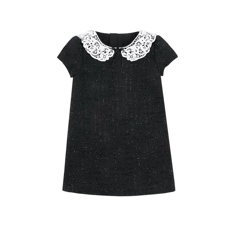 

Tk18772dr Girls' Shirt Spring And Autumn Hot Selling Graceful Lace Collar Party Black Dress Princess Dress