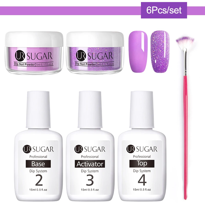 6Pcs Set 5 UR сахар неоновые, флюоресцентные погружения для ногтей, порошковый набор голографическая Dip ногтей Блеск порошок пигмент, нейл-арта украшения натуральный сухой - Цвет: 6Pcs Set 5