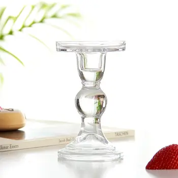 

Candlestick Wedding 3.46"+ 4.52" + 5.51" in Glass Candle Holders for 3" Pillar Candle and 3/4" Taper Candle 1pc Set